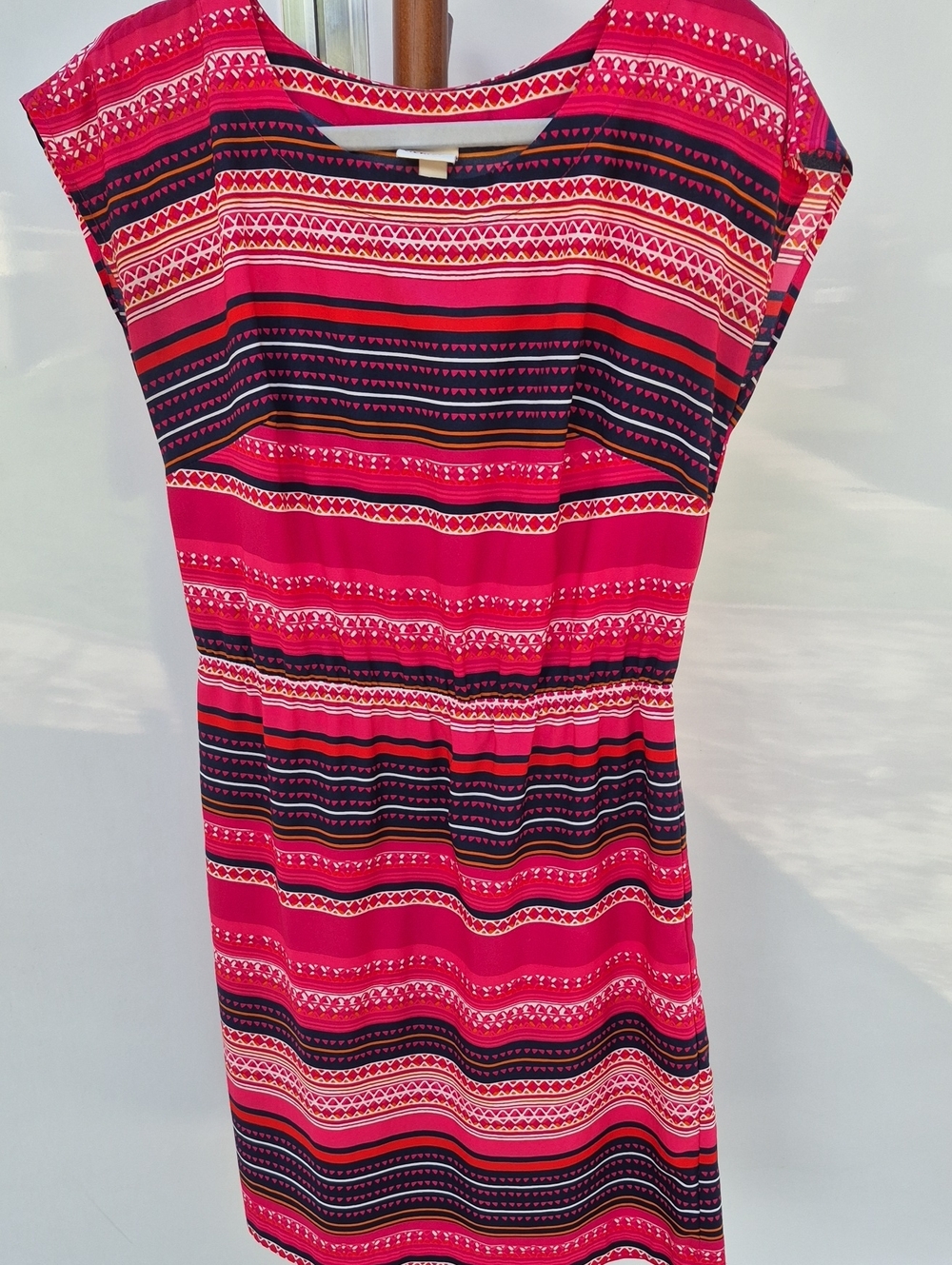 Merona Hot Pink, Black and White Striped Midi Dress